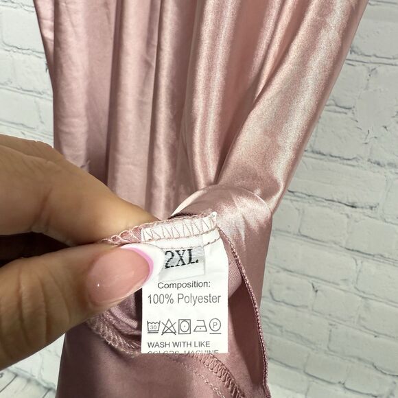 Mini Dress Women Size 2X Rose Gold Empire Babydoll Silky Satin Party Night Y2K - Picture 3 of 11